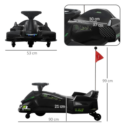 12V Kids Electric Go Kart with Music, LED Lights, Slow Start, Black