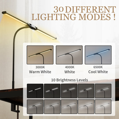 LED Desk Lamp with Clamp, Double Head Table Lamp with 3 Colour Modes & 10 Brightness Levels