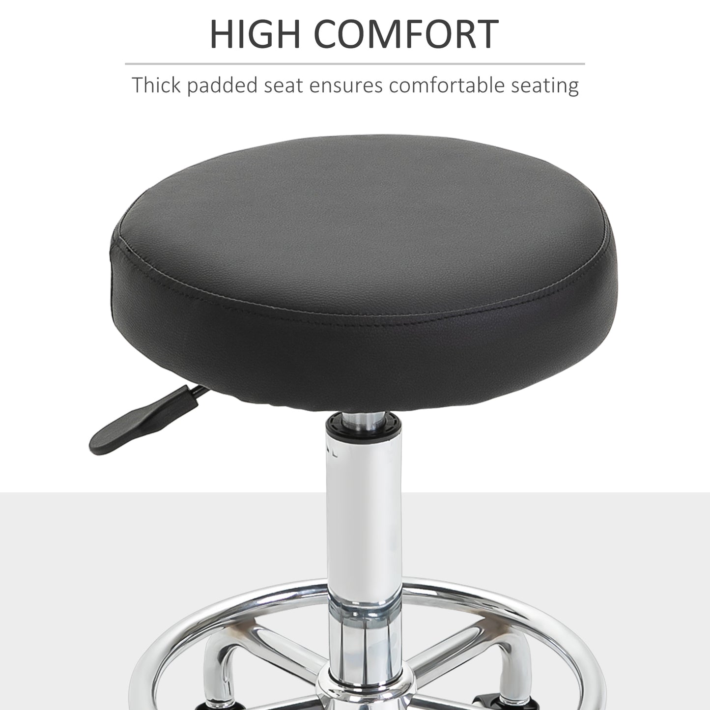 Round Rolling Stool, PU Leather Height Adjustable Stool Chair with Wheels and Swivel Seat for Salon, Massage, Spa
