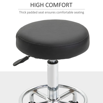 Round Rolling Stool, PU Leather Height Adjustable Stool Chair with Wheels and Swivel Seat for Salon, Massage, Spa