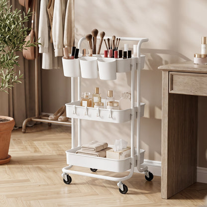 Three-Tier Home Trolley, with Handle and Wheels - White