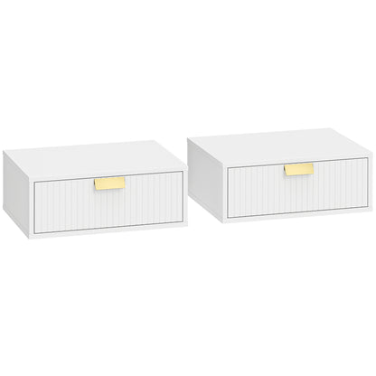 Modern Floating Nightstands Set of 2, Wall Mounted Bedside Tables with Wave Drawer White