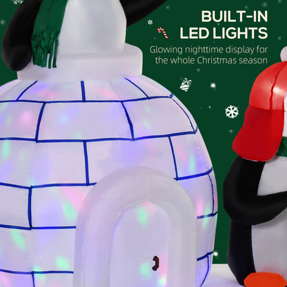 5ft Christmas Inflatable Two Penguins Wearing a Scarf with Ice House Blow Up Decor Home Indoors