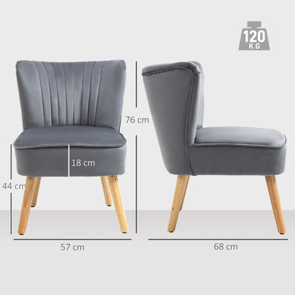 Modern Accent Chair, Fabric Living Room Chair with Rubber Wood Legs and Thick Padding, Grey