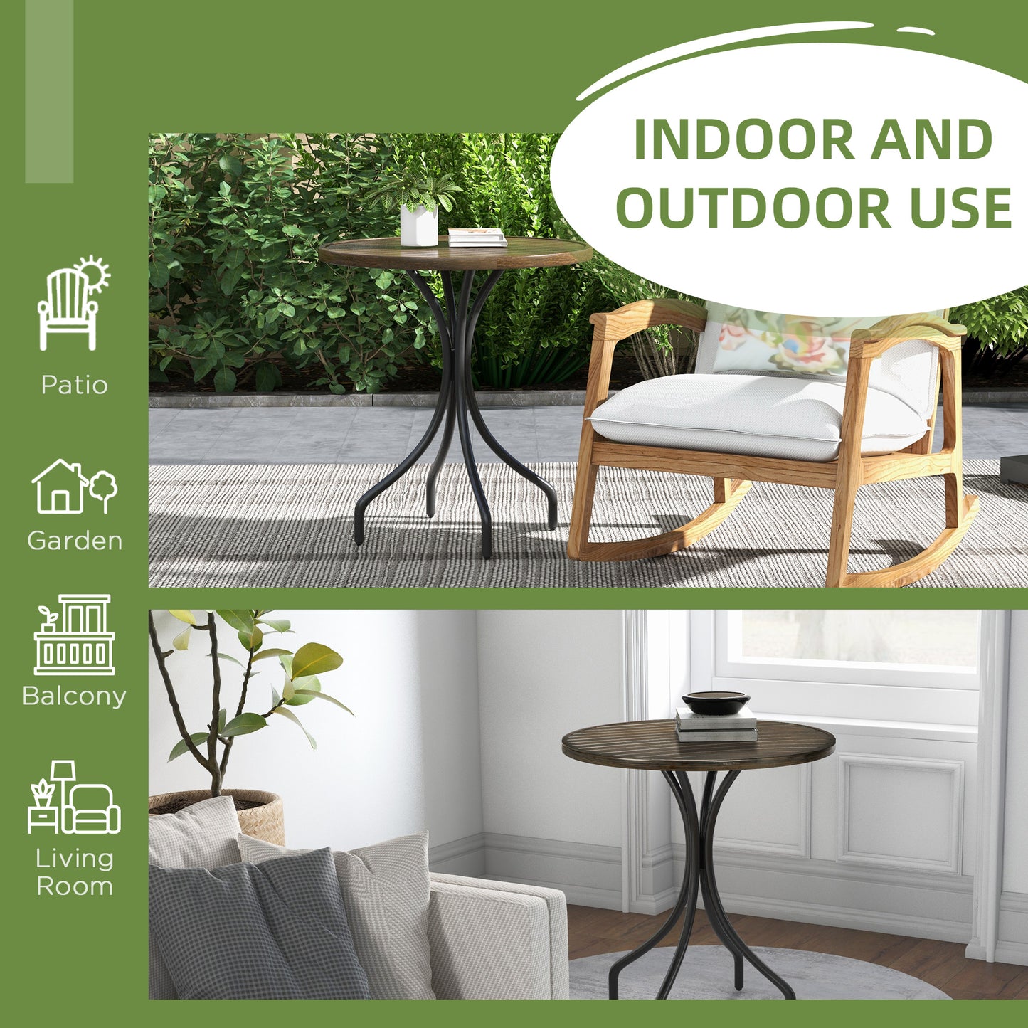 Φ66cm Galvanised Steel Garden Table - Brown