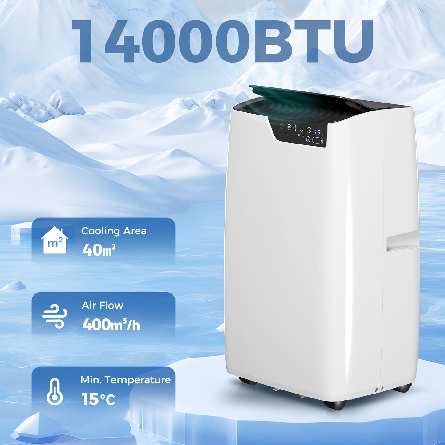Portable Air Conditioner 14000 BTU, 4-in-1 AC Unit with Cool, Dehumidifier, Fan, Sleep Mode, WiFi Voice Remote Control
