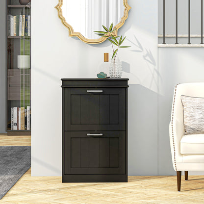 Two-Drawer Minimalistic 10-Shoe Cabinet - Black