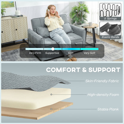 2 Seater Sofa Bed, 3-in-1 Convertible Sleeper Sofa with Click-clack Adjustable Backrest and 2 Pillows, Grey