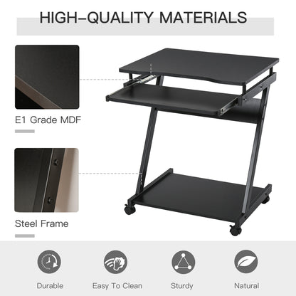 Movable Computer Desk with 4 Moving Wheels and Keyboard Tray Black