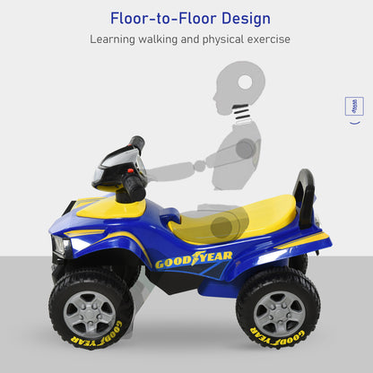 Baby Quad Bike Kids Ride On Car Goodyear Licensed Walker Foot To Floor Slider NO POWER w/ Lights Horn Storage Blue for 18-36