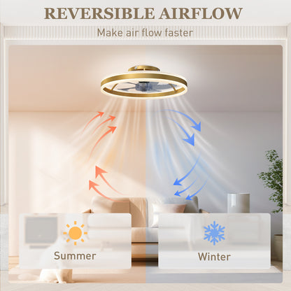 Ceiling Fan with Light and Remote, LED Mount Ceiling Fan with 3 Colour Temperatures, 6 Speed, 50 cm, Gold Tone