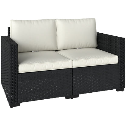 2 Seater Rattan Sofa, Outdoor Garden Sofa with Deep Seat, Cushions, Wide Armrests for Patio, Balcony, Porch, Black