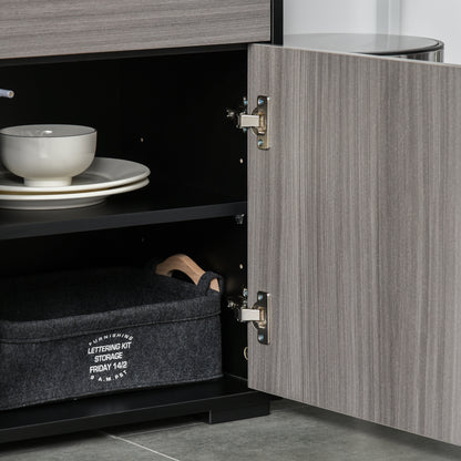 High Gloss Frame Sideboard, Push-Open Design with 2 Drawer for Living Room, Bedroom, 74H x 79W x 36Dcm, Light Grey and Black