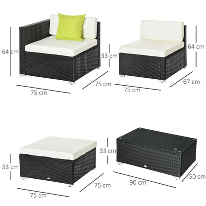 White Rattan Garden Furniture 4-Seater Outdoor Sofa Set with Coffee Table - White