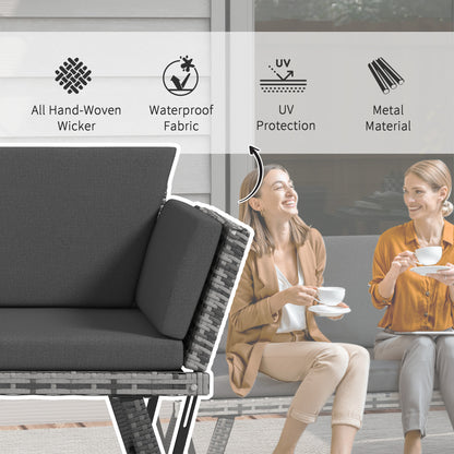 2 Seater Rattan Sofa with Cushions, 2-in-1 PE Rattan Daybed Sofa with Left Up or Down Armrests