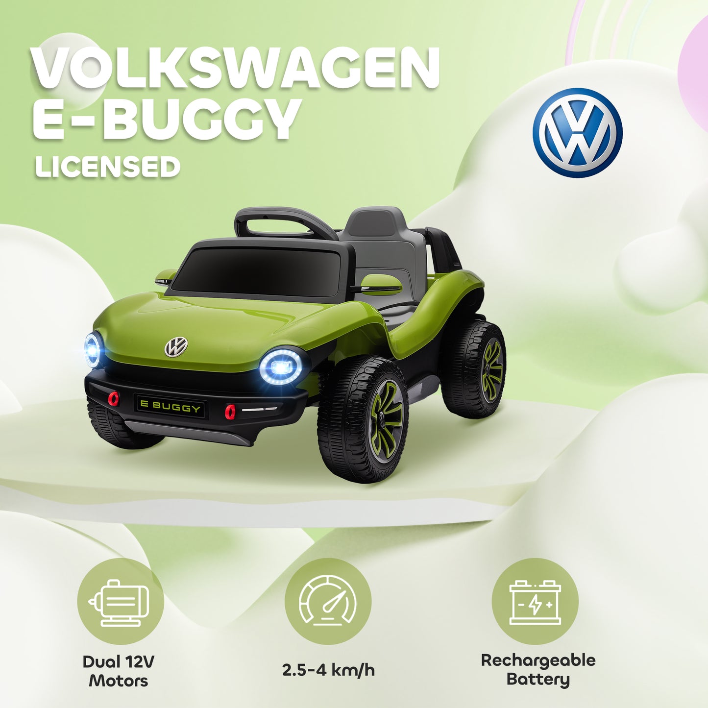 Volkswagen Licensed Kids Electric Car with Remote Control for Ages 3-6 Years, Green
