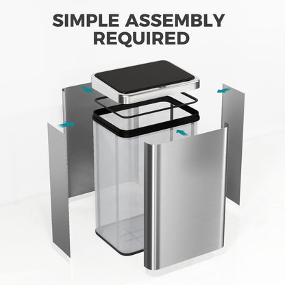 40L Sensor Bin with Soft-Close Lid, Stainless Steel Automatic Touchless Motion Sensor Kitchen Bin, Silver Tone