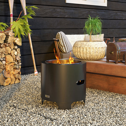 Smokeless Fire Pit, 45cm Portable Wood Burning Firepit, Round Metal Bonfire Stove with Poker for Garden, Camping, Black