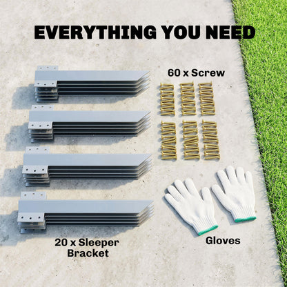 20 Pack Railway Sleeper Brackets, 41 cm Heavy Duty Galvanised Steel Sleeper Stakes with Screws and Gloves