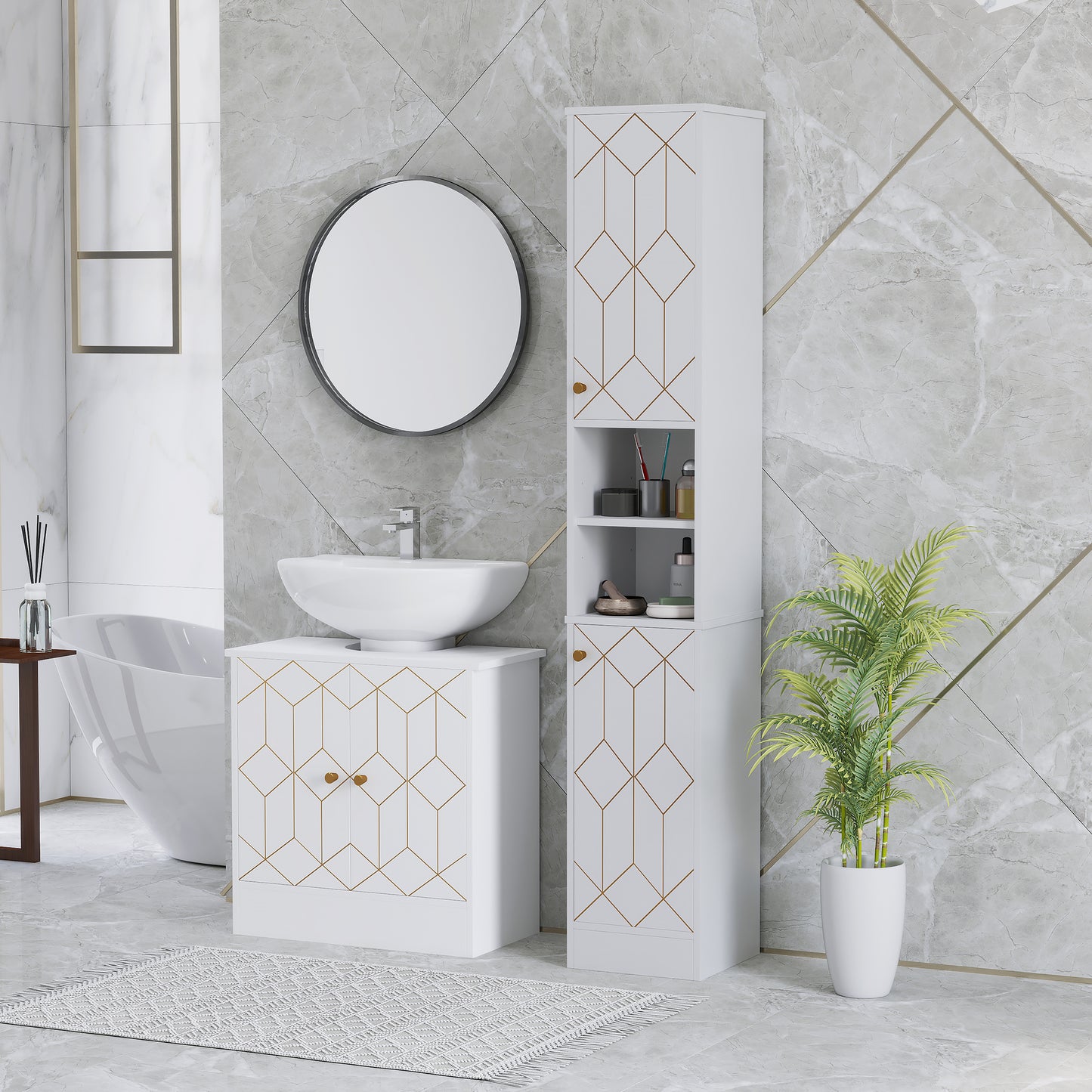 Tall Bathroom Storage Cabinet with Doors, Slim Bathroom Storage Unit with Adjustable Shelves