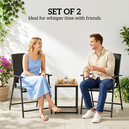 Set of Two Folding Rattan Seat Chairs - Black