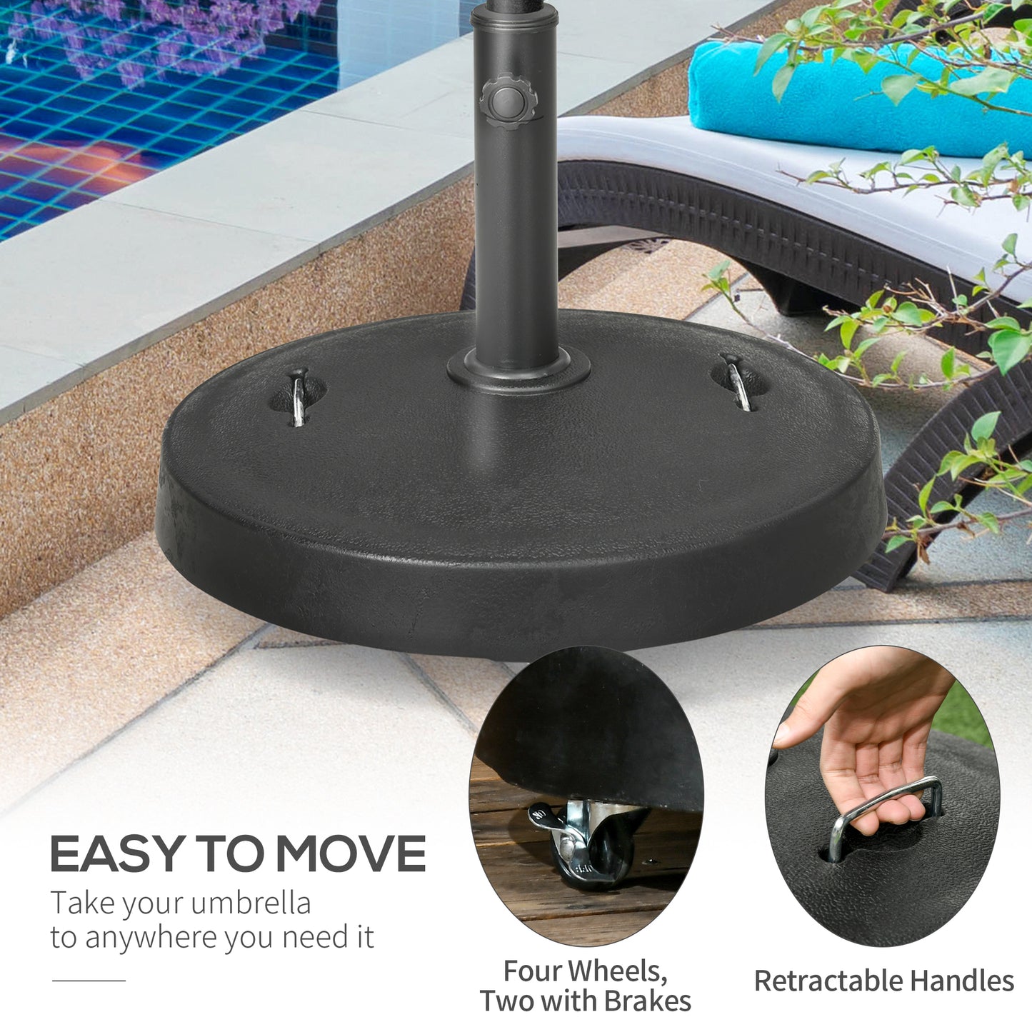25kg Resin Garden Parasol Base with Wheels and Retractable Handles