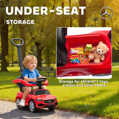 2 in 1 Baby Ride on Push Car Mercedes-Benz C-Class Licensed Walker Foot to Floor Push-Along with Removable Handle, Red