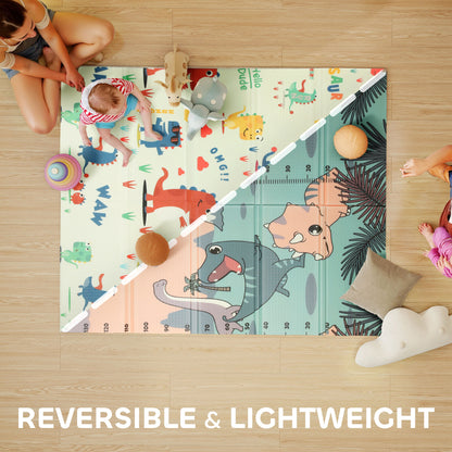 Dinosaur-Themed Baby Plat Mat Double Sided, Foldable, Water-Resistant for Outdoor/Indoor, 177 x 146 x 1.5cm