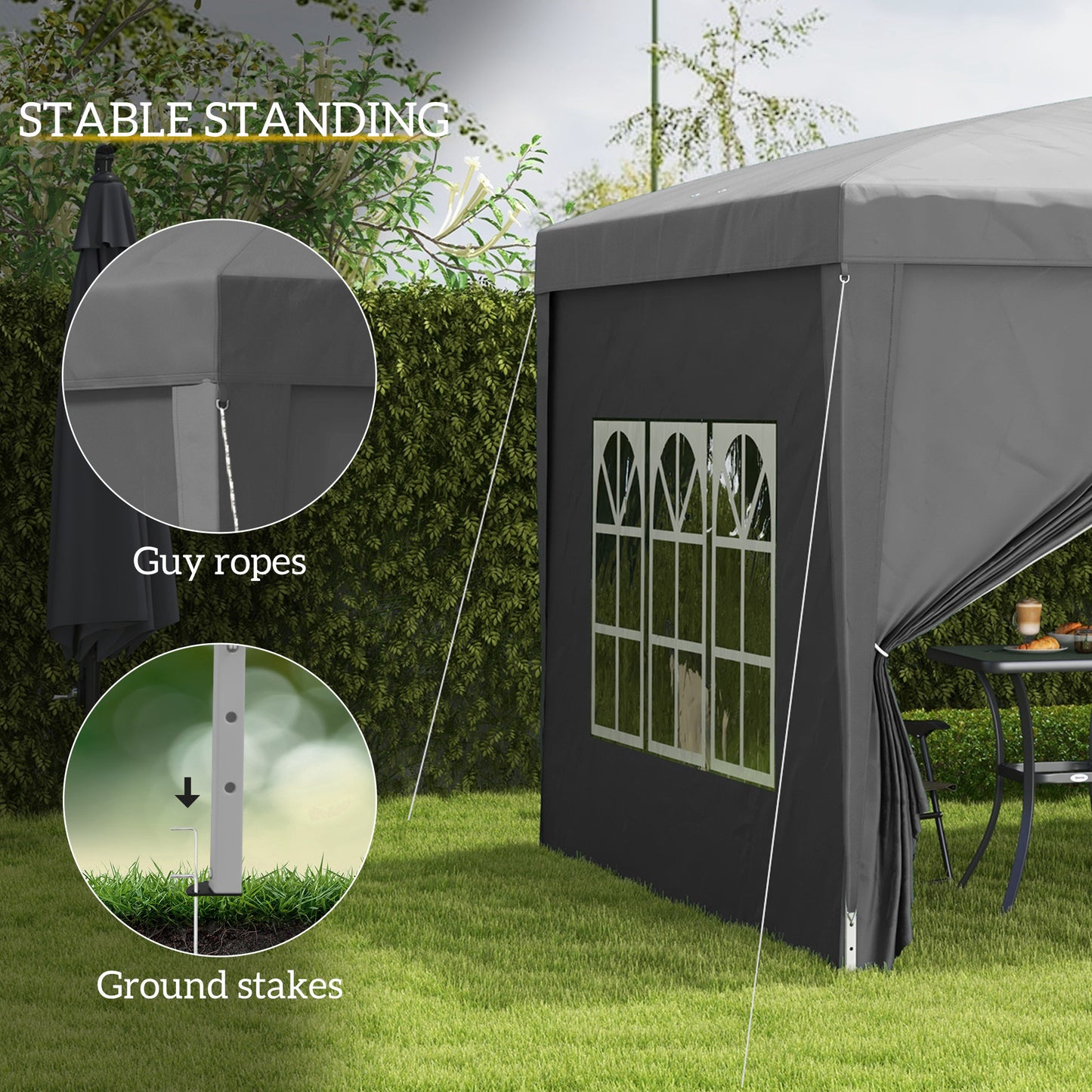 3x3(m) Pop-Up Gazebo, with Curtain Walls and Windows, Grey