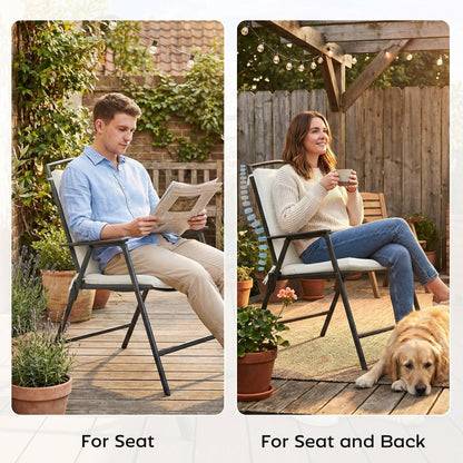 Outdoor Seat Cushions Set of 2 with Ties, Waterproof Garden Seat Pads, Cream White