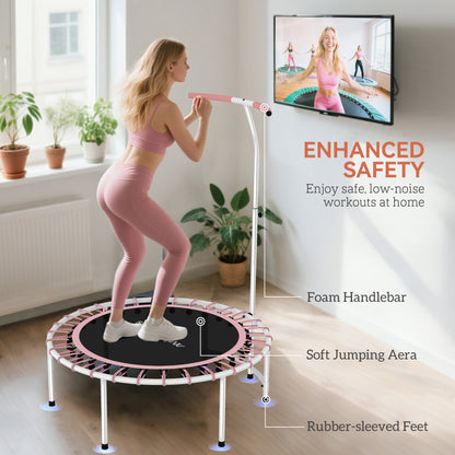 40" Fitness Trampoline, Mini Rebounder Trampoline for Adults with 5-Level Adjustable Handle