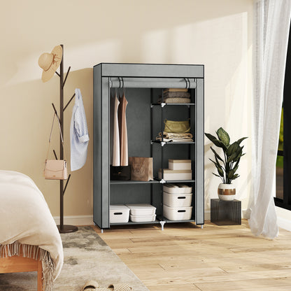 Fabric Wardrobe w/ Shelves Hanging Rail Foldable Wardrobe Light Grey