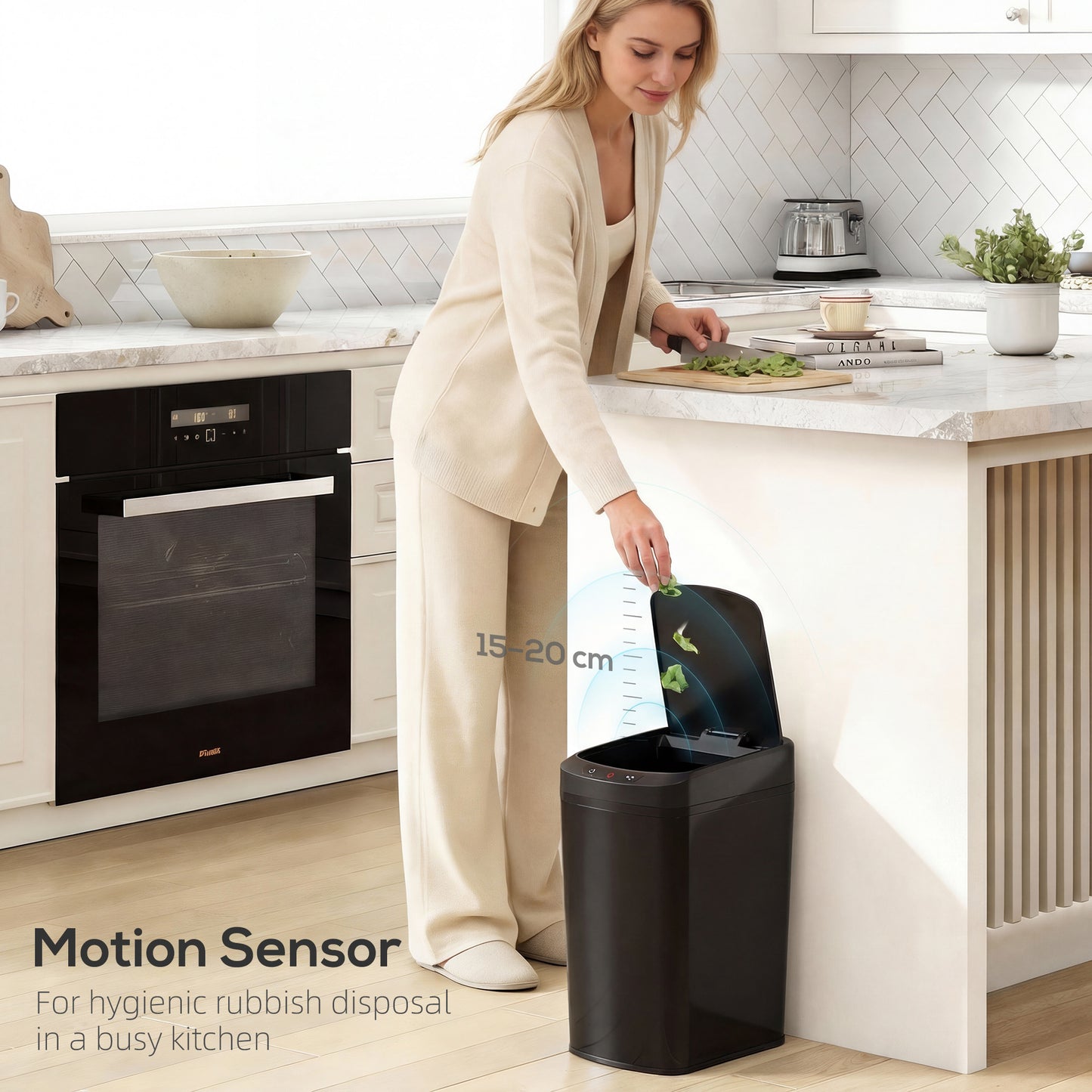 12L Sensor Bin, Automatic Touchless Motion Sensor Kitchen Bin with Fingerprint Resistant Stainless Steel, Black