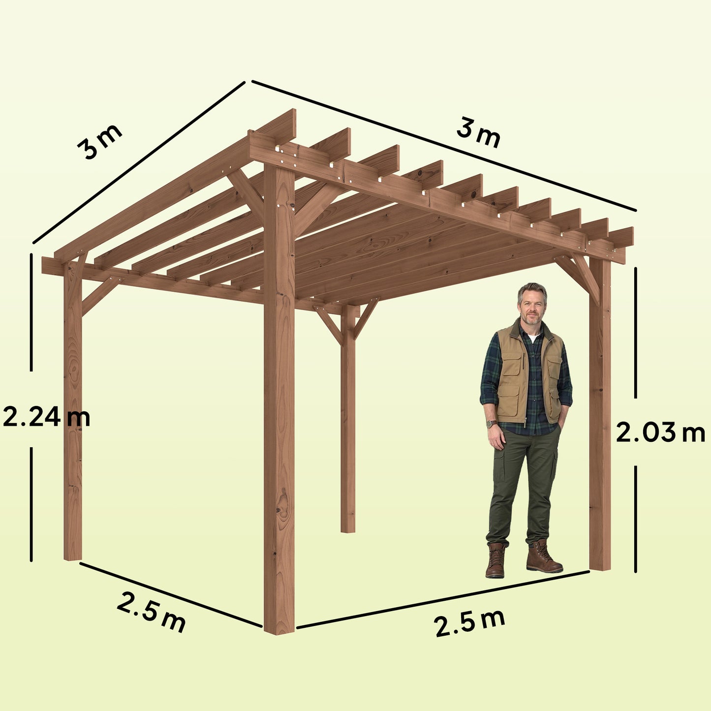 3 x 3 m Wooden Pergola Kit, Garden Pergola Gazebo Grape Trellis with Triangle Supports, Maple Wood-effect