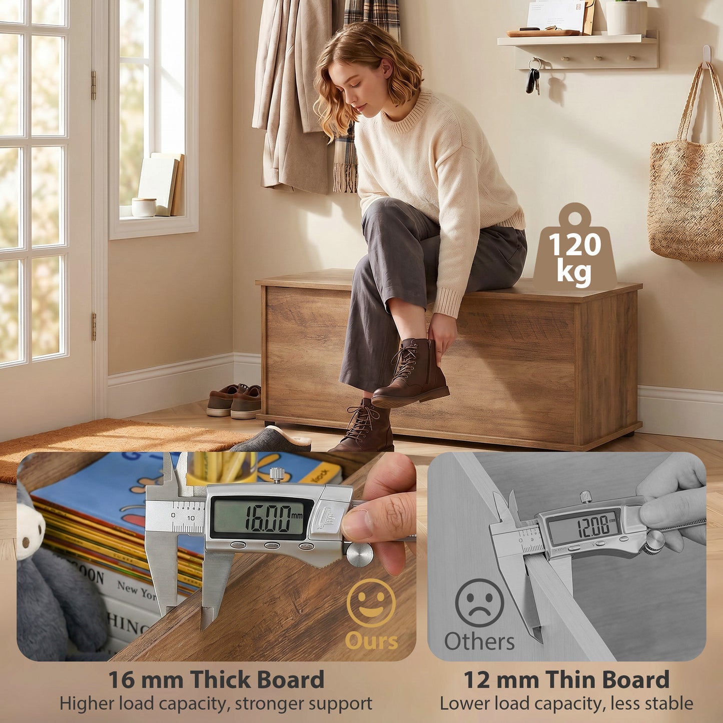 Storage Chest, Large 113L Blanket Box, Shoe Bench with Safety Hinged Lid, Storage Trunk, Bed End Bench for Bedroom, Hallway