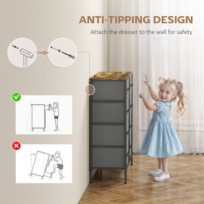 Fabric Chest of Drawers, Industrial Bedroom Dresser with 8 Fabric Drawers, Steel Frame and Wooden Top for Nursery