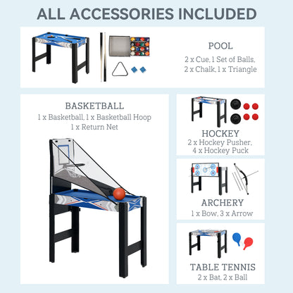 5-in-1 Multi Games Table, with Pool, Table Tennis, Basketball, Hockey, Archery, Blue