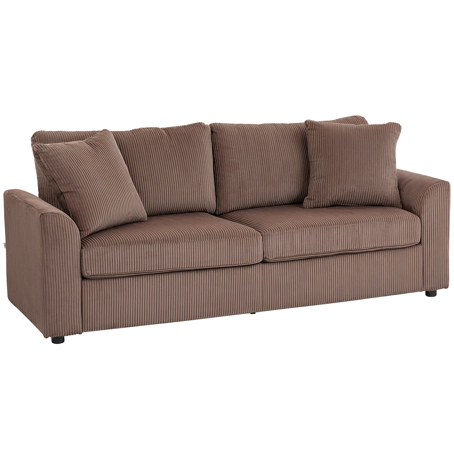 3 Seater Sofa, 212cm Corduroy Couch with Spring Cushion, Wide and Deep Seat, Plush Backrest, 2 Pillows