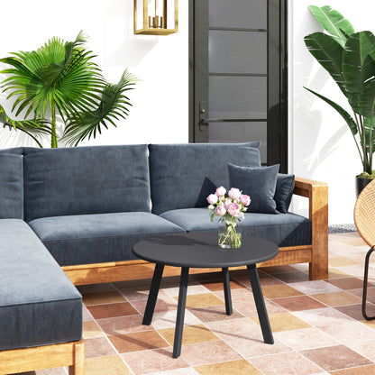 70cm Round Coffee Table, Outdoor Garden Table with Non-Slip Foot Pads and Metal Frame for Garden, Terrace, Balcony