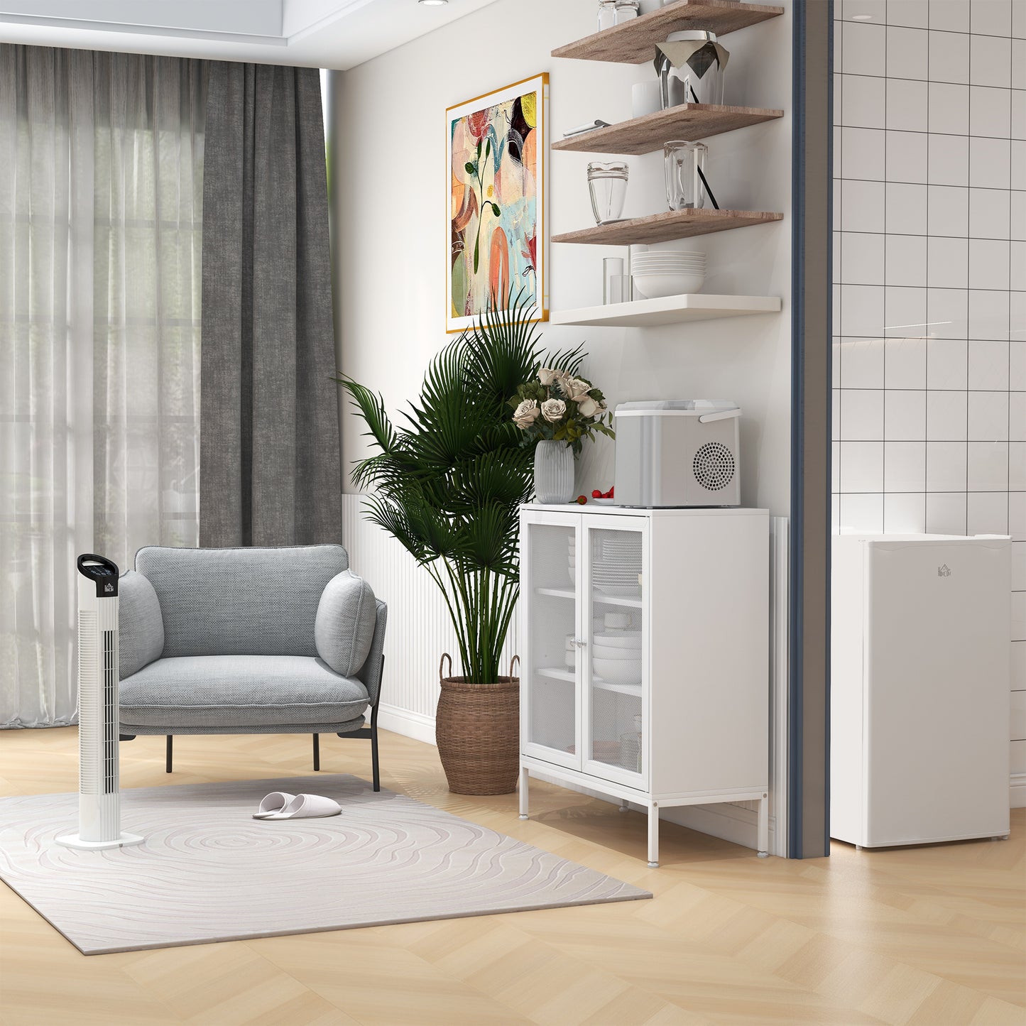 31" Freestanding Tower Fan, 3 Speed 3 Mode, 7.5H Timer, Oscillating, LED Panel, Remote Control, 31 Inch Standing Fan, White
