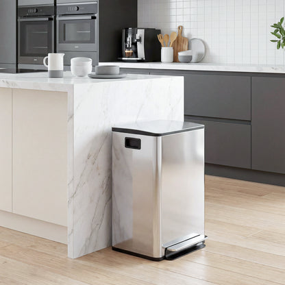 40L Dual Compartment Stainless Steel Bin, with Deodoriser Holders - Silver Tone