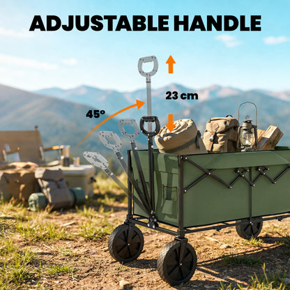 95L Foldable Festival Trolley on Wheels, Collapsible Wagon Cart with Adjustable Handle and 2 Cup Holders, Dark Green