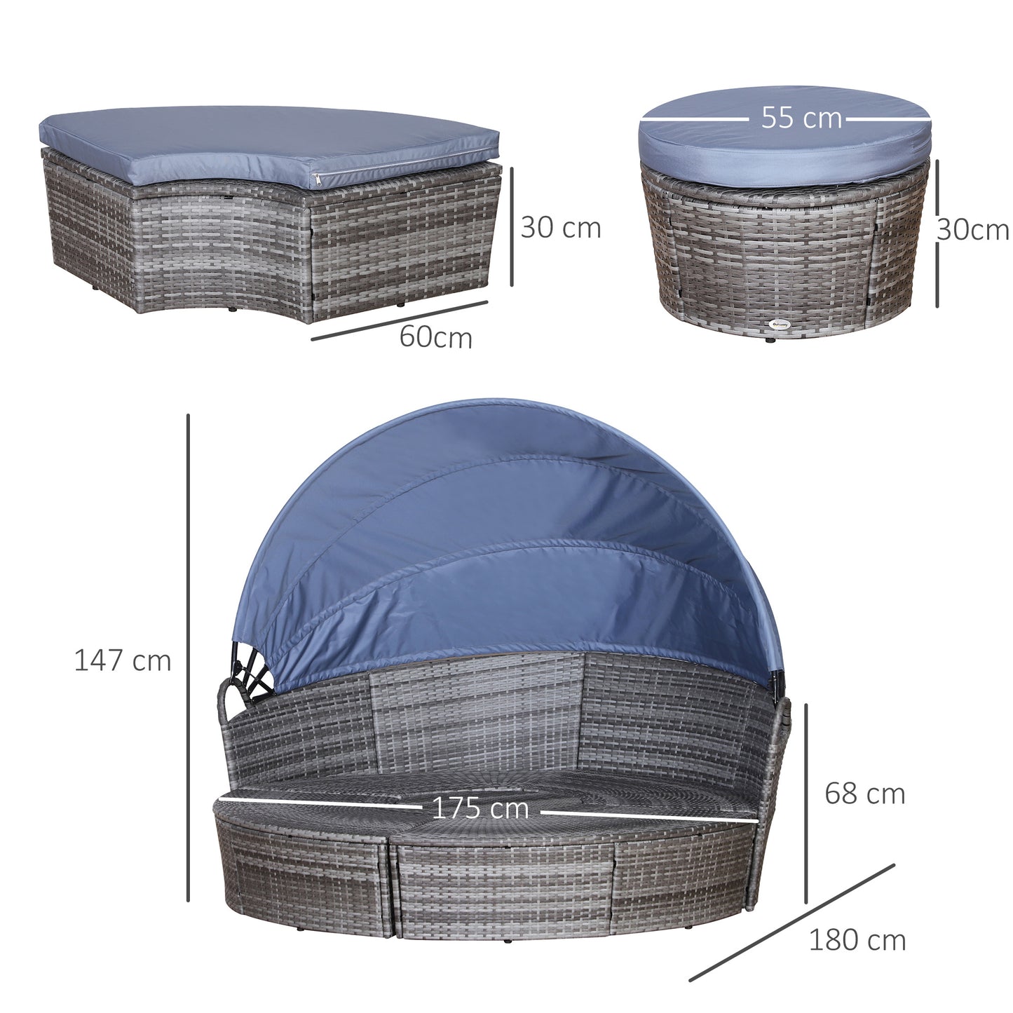 Outdoor PE Rattan Garden Furniture with Cushioned, Patio Wicker Conversation Furniture Set