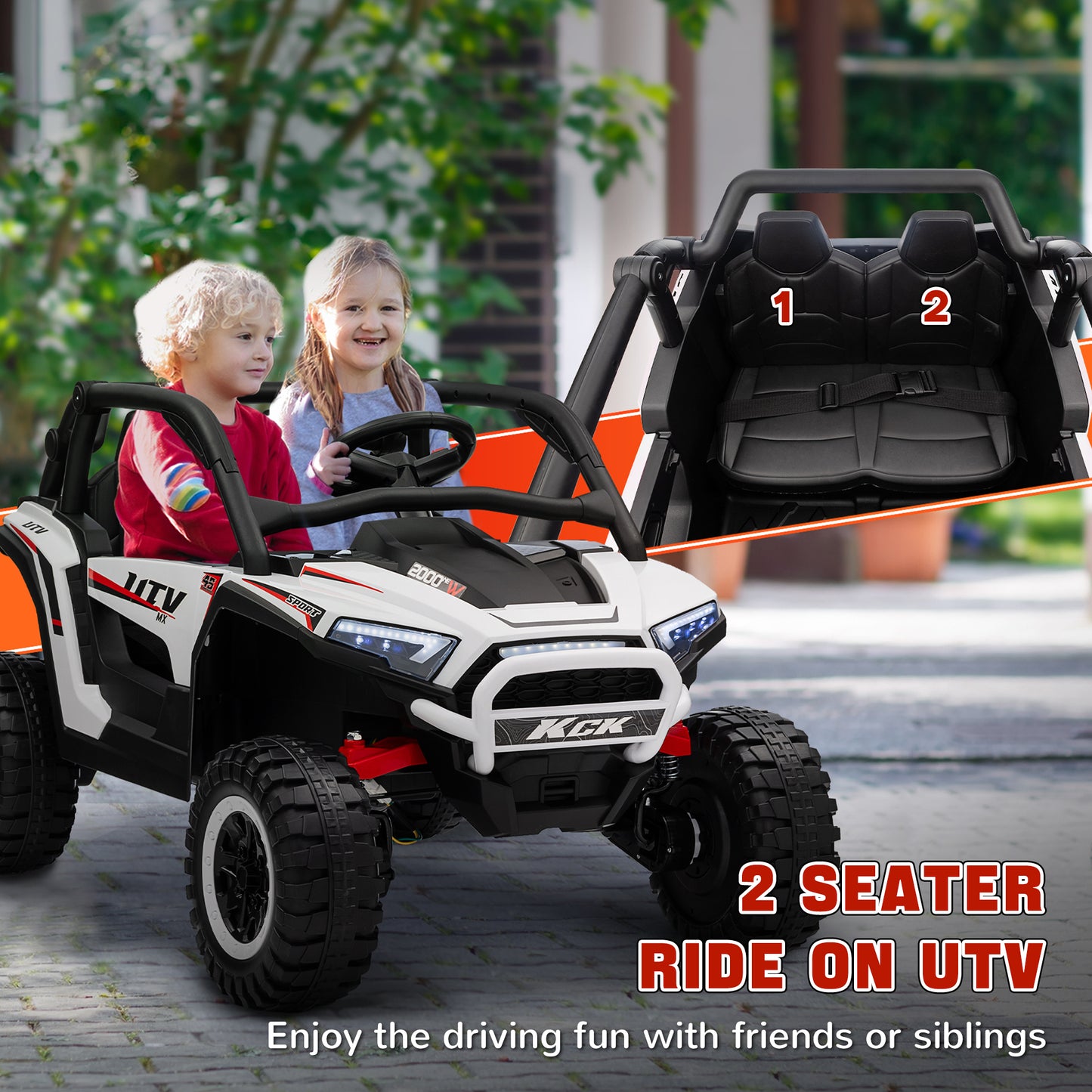 2 Seater 24V 7AH Ride on Truck, Battery Powered Electric Ride On Car w/ Remote, Suspension, 3 Speeds, White