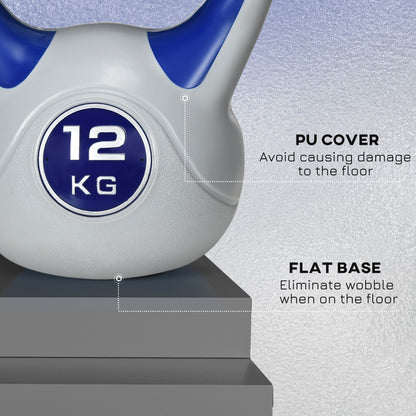 Kettlebell, 12kg Kettle Bells with Handle for Home Gym Weight Lifting and Strength Training, Dark Blue and Grey