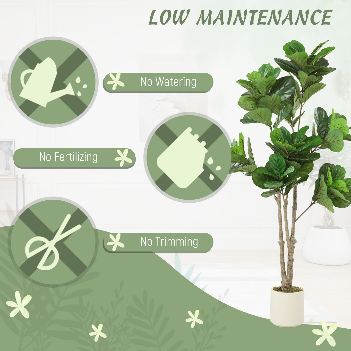 180cm Artificial Fiddle Leaf Fig Tree - Green