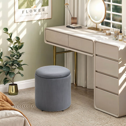 Set of Two Corduroy Storage Ottomans - Grey
