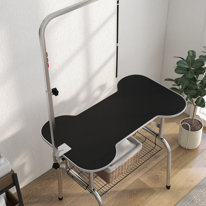 Foldable Dog Grooming Table Pet Drying Table with Adjustable Arm Non-Slip Rubber Tabletop Aluminium Alloy Edge Stainless Stee