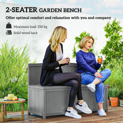 Wood Storage Bench for Patio Furniture, Outdoor Garden Seating Tools, Grey