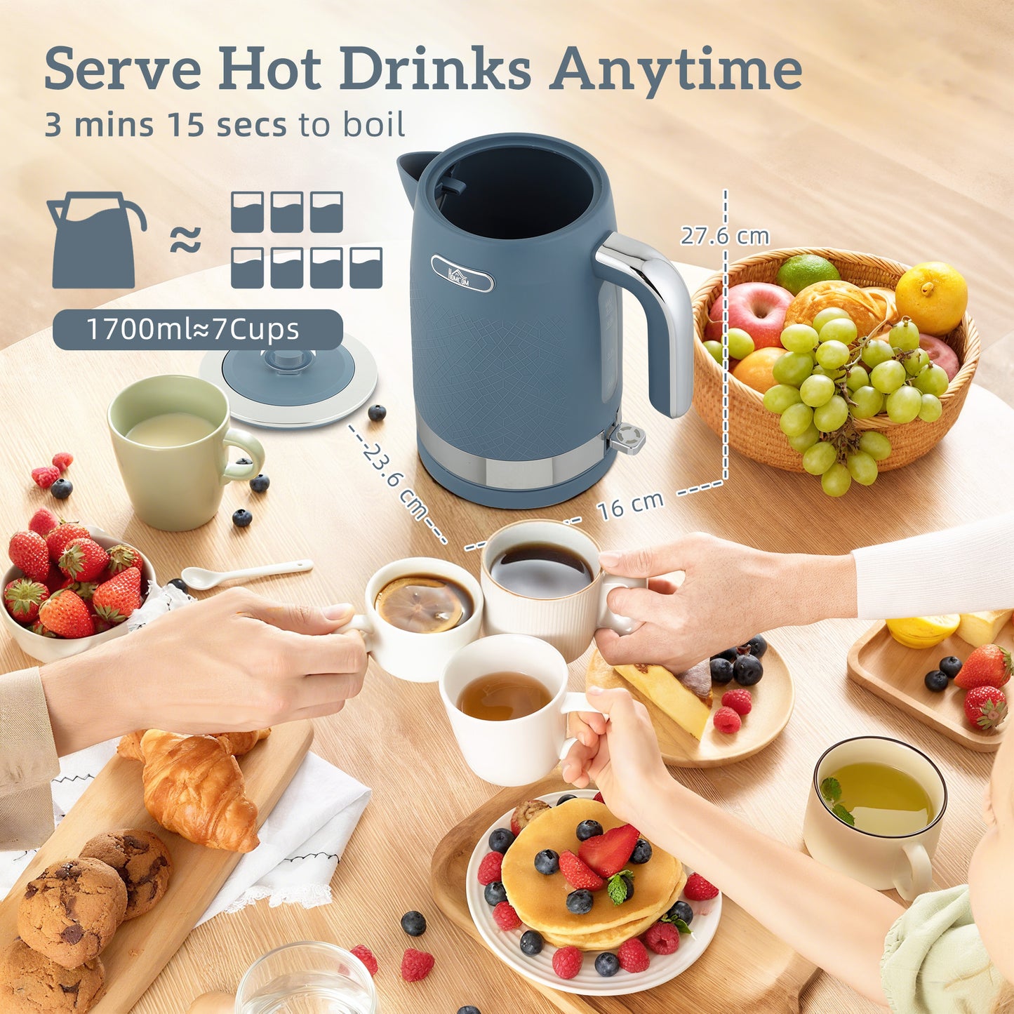 Sleek Textured Kettle and Toaster Set - Blue
